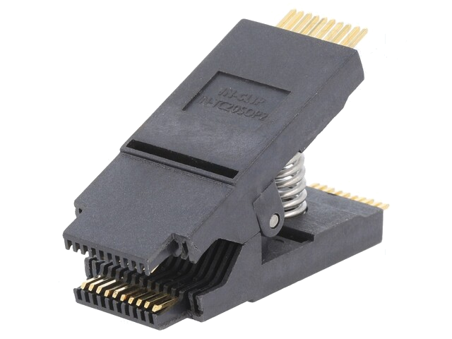 Testclips; zwart; verguld; SO20,SOIC20,SOJ20; 10mm; max.150°C Testclips; zwart; verguld; SO20,SOIC20,SOJ20; 10mm; max.150°C